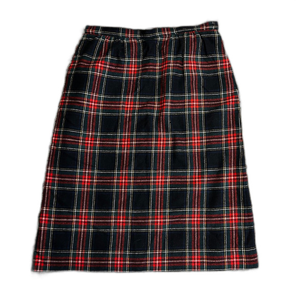 Vintage 80s Pendleton Black Red Tartan Plaid Wool A-Line Midi Skirt Size 16 - Picture 2 of 13